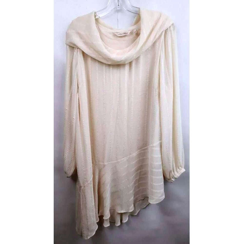 Soft Surroundings Tunic Top Womens Large Cream Cowl Neck Ruffle Hem Textured